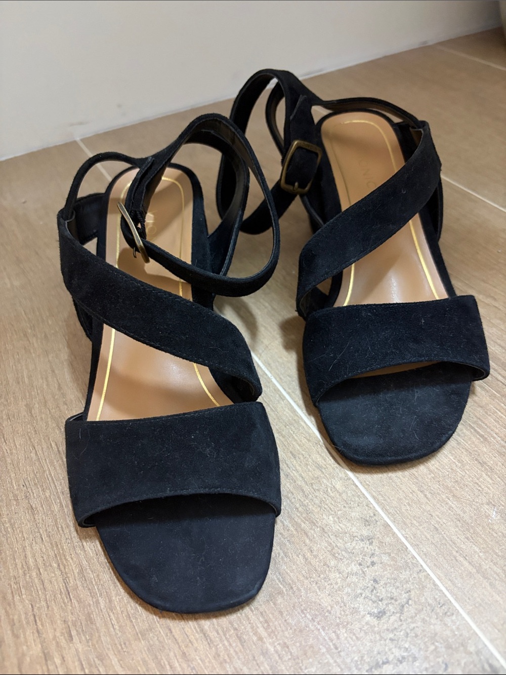 Vionic Black Suede Crisscross Ankle-Strap Heels